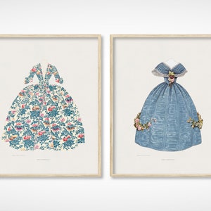 Antique Blue Victorian Dresses Nursery Art Print Set of 2 French Antique Cottage Girl's Room Decor Print Printable DIGITAL PRINT image 1