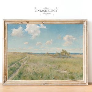 Vintage French Country Cottage Landscape | French Antique Oil Painting | Farmhouse Decor | DIGITAL PRINT Wall Art