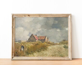 Vintage Country Cottage Rustic Barn Landscape Painting | Antique Farmhouse Painting | Printable Wall Art
