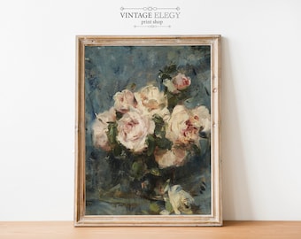 Antique Flower Painting | Blue Roses | French Antique | Vintage Painting | Printable Art | DIGITAL PRINT Wall Art
