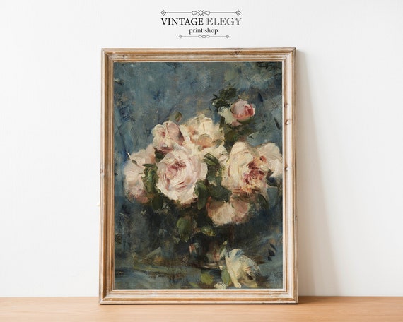 Antique Flower Painting | Blue Roses | French Antique | Vintage Painting | Printable Art | DIGITAL PRINT Wall Art