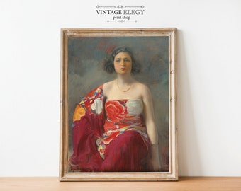 Retrato de mujer latina española vintage / Pintura al óleo antigua / Arte mural con impresión digital