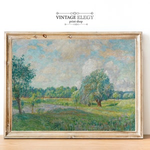 Frans plattelandshuisje landschap | Frans antiek olieverfschilderij | Engelse tuin | DIGITALE PRINT kunst aan de muur