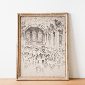 Vintage Black and White Grand Central Station New York Sketch Drawing, New York City antique architecture drawing, arch print, digital print