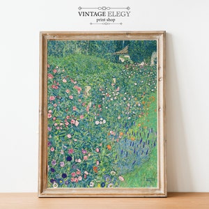 Garden Field of Flowers Print | Antique Klimt Painting | Vintage Secret Garden Landscape Painting | Printable Art | DIGITAL PRINT Wall Art