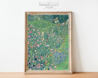 Garden Field of Flowers Print | Antique Klimt Painting | Vintage Secret Garden Landscape Painting | Printable Art | DIGITAL PRINT Wall Art