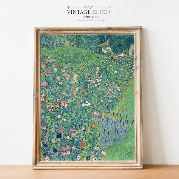 Garden Field of Flowers Print | Antique Klimt Painting | Vintage Secret Garden Landscape Painting | Printable Art | DIGITAL PRINT Wall Art