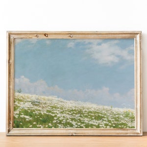 Antique country cottage flower cloud nursery painting, spring garden painting, flower wall art, vintage art, daisies painting DIGITAL PRINT