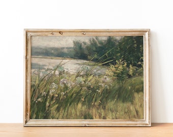 Vintage French Country Cottage Landscape Flower Wildflower Garden Painting | French Antique Muted Farmhouse Painting | DIGITAL PRINT