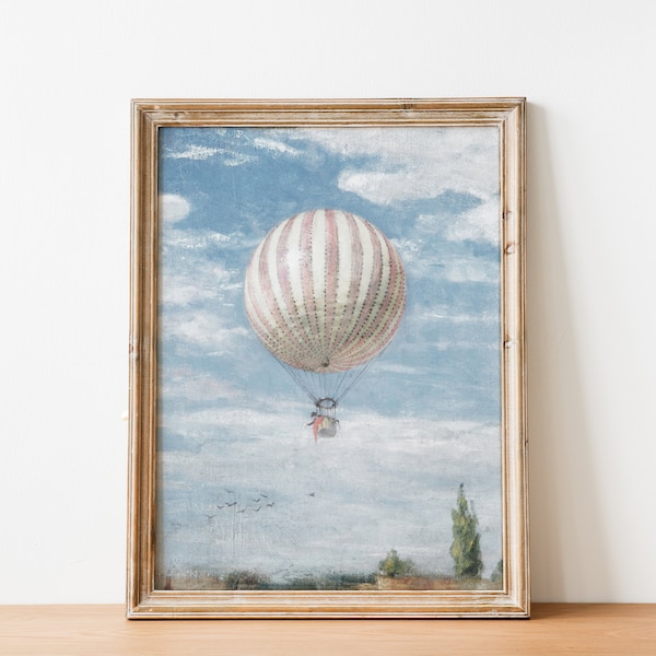 Vintage Whimsical Hot Air Balloon Cottage Nursery Art Print Cloud Painting | Boy's Room Children's Nursery Decor | DIGITAL PRINT Wall Art