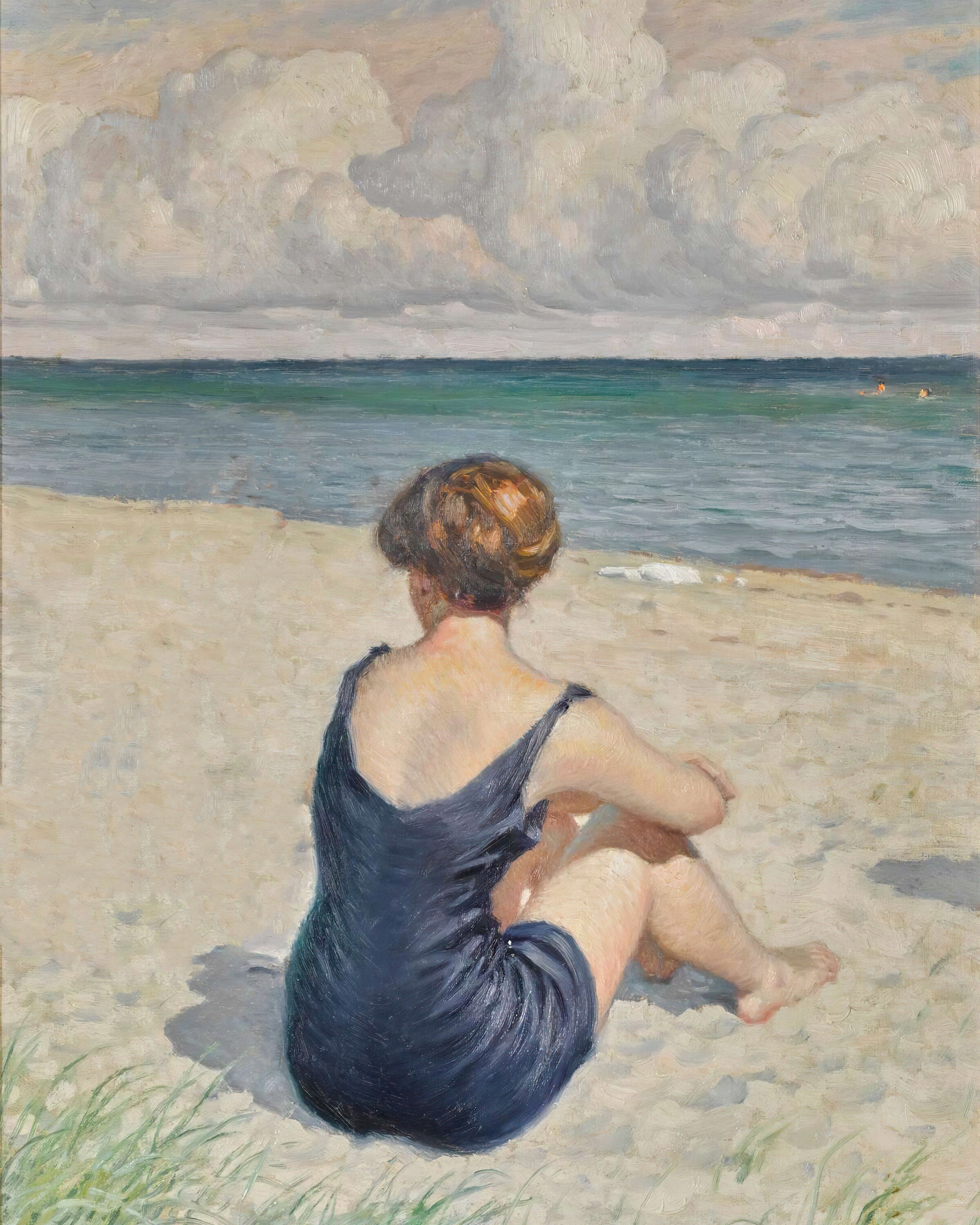 Woman by the Sea Painting | Vintage Beach Coastal Painting Ocean Print ...