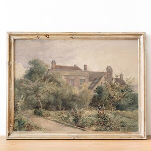 Vintage English Country Cottage Landscape Painting | Digital Print Wall Art Printable