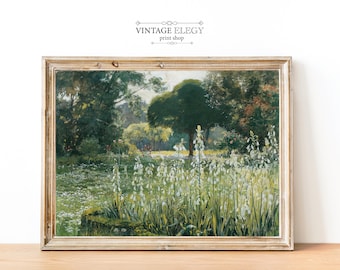 Campo di campagna francese di fiori selvatici Stampa / Vintage Landscape Farmhouse Painting / paesaggio primaverile Arte francese / STAMPA DIGITALE Wall Art