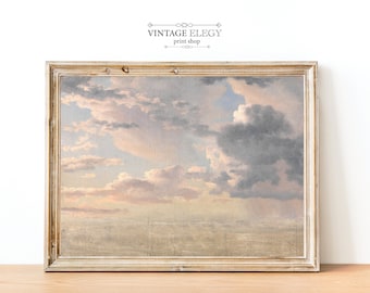 Roze wolken kwekerij decor | Sunset Cloud Vintage olieverfschilderij | DIGITALE PRINT kunst aan de muur