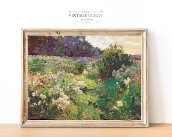 Paisaje de casa de campo francés vintage / Pintura al óleo antigua francesa / Decoración de granja / IMPRESIÓN DIGITAL Arte de pared