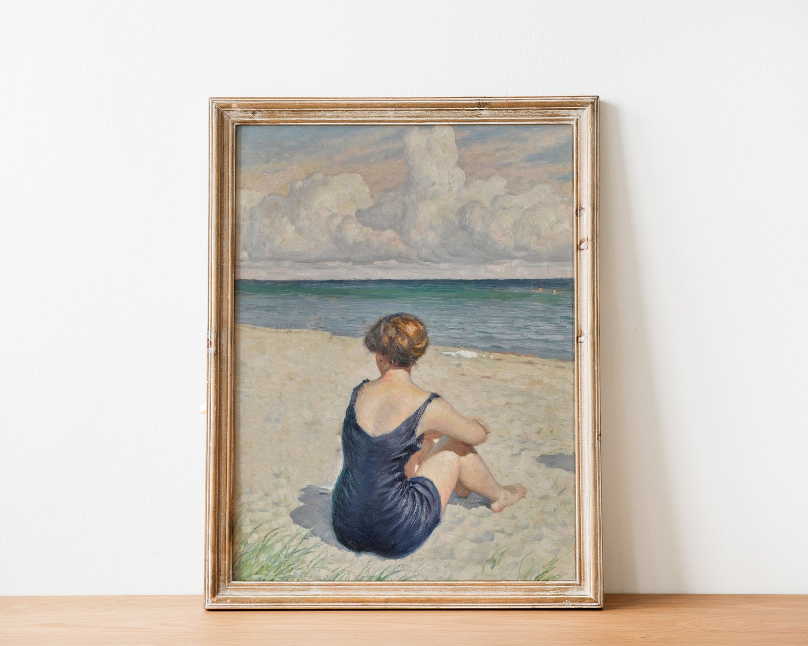 Woman by the Sea Painting | Vintage Beach Coastal Painting Ocean Print ...