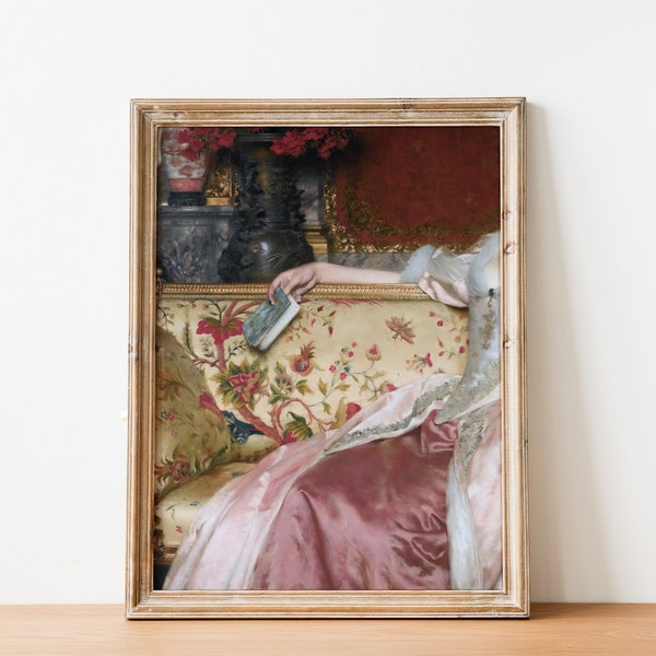 Victorian Woman Reading Altered Antique Portrait Art | Whimsical Vintage Art | Antique Bridgerton Woman Painting | Printable DIGITAL PRINT