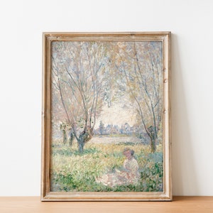 Vintage French Country Cottage Garden Landscape Painting | French Antique | Victorian Woman Reading Painting | DIGITAL PRINT Wall Art