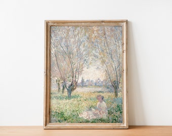 Vintage French Country Cottage Garden Landscape Painting | French Antique | Victorian Woman Reading Painting | DIGITAL PRINT Wall Art