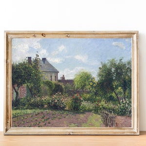 Vintage French Country Cottage Landscape | French Antique Garden Oil Painting | Farmhouse Decor | DIGITAL PRINT Wall Art