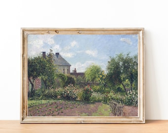 Paisaje de casa de campo francés vintage / Pintura al óleo de jardín antiguo francés / Decoración de casa de campo / IMPRESIÓN DIGITAL Arte de pared