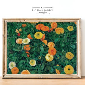 Arancione e Giallo Marigolds Flower Garden Pittura / Antica Natura Morta Pittura / Pittura Botanica Vintage / STAMPA DIGITALE stampabile