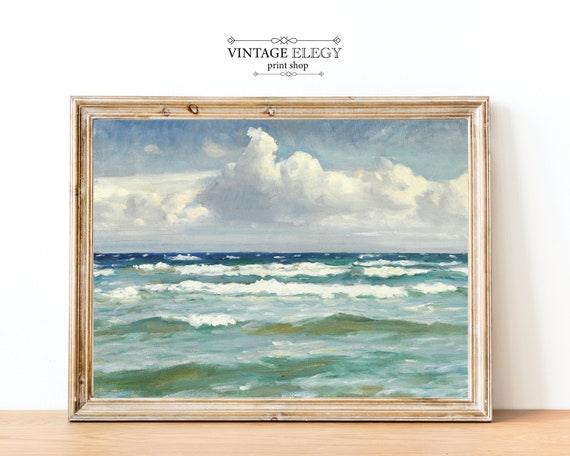 青い海 海 海岸 絵画 | ヴィンテージ フランス アンティーク 油絵