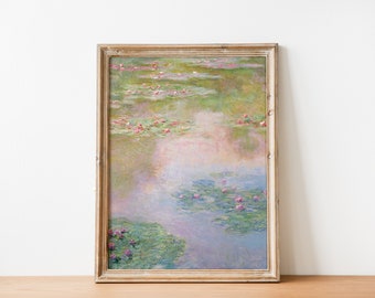 Pastel Water Lilies Flower Vintage Landscape Painting | Monet French Antique Botanical Art | Vintage spring floral painting | DIGITAL PRINT