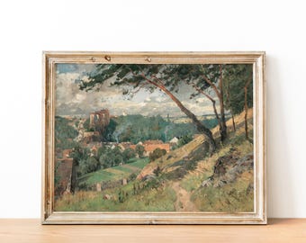 Vintage French Country Cottage Victorian Landscape Print | French Antique Countryside Painting | Farmhouse | DIGITAL PRINT Wall Art
