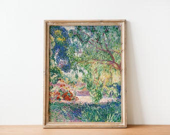 French Country Cottage Landscape Flower Garden Painting | French Antique Garden Print | Cottage Art | DIGITAL PRINT Wall Art