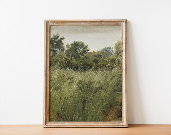Vintage Modern Farmhouse Landscape Painting, French Country Cottage Print DIGITAL PRINT Wall Art