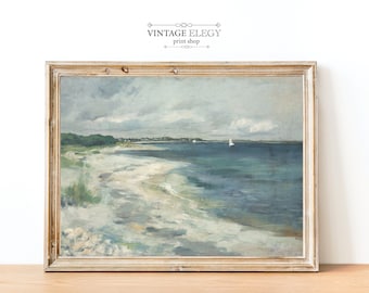 Beach Print Coastal Painting | Antique Sea Painting | Vintage Ocean Waves Print | DIGITAL PRINT Wall Art