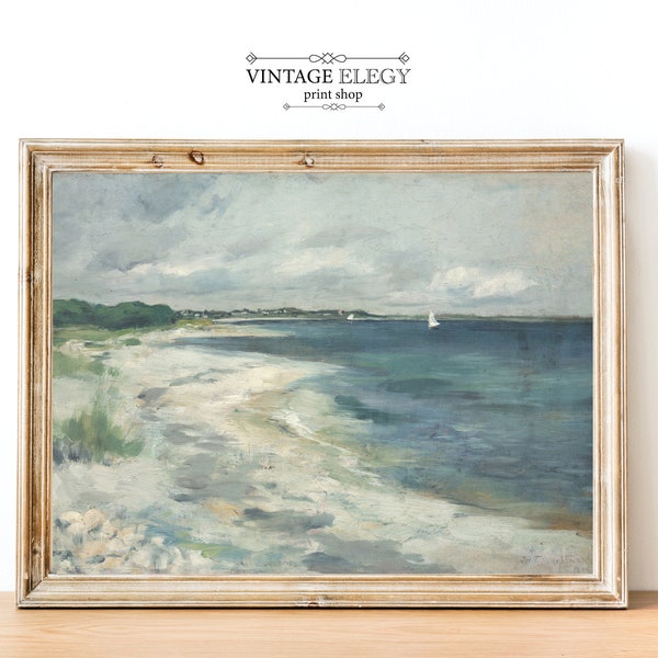 Beach Print Coastal Painting | Antique Sea Painting | Vintage Ocean Waves Print | DIGITAL PRINT Wall Art