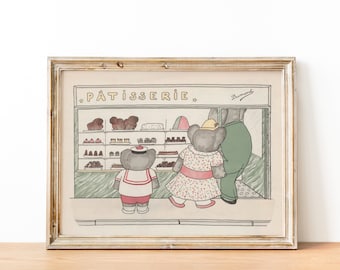Babar the Elephant Patisserie Vintage French Cottage Nursery Book Art Print | Children&#39;s Nursery Decor | DIGITAL PRINT Wall Art