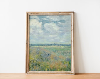 French Country Cottage Spring Landscape Meadow Painting | French Antique Cloud Print | Farmhouse Painting | DIGITAL PRINT Wall Art