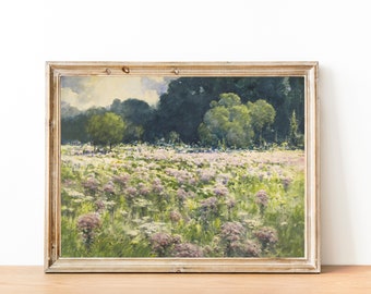 French Antique Meadow Wildflowers Flower Painting | Vintage French Country Cottage spring Garden Landscape Farmhouse Painting | Digital Art
