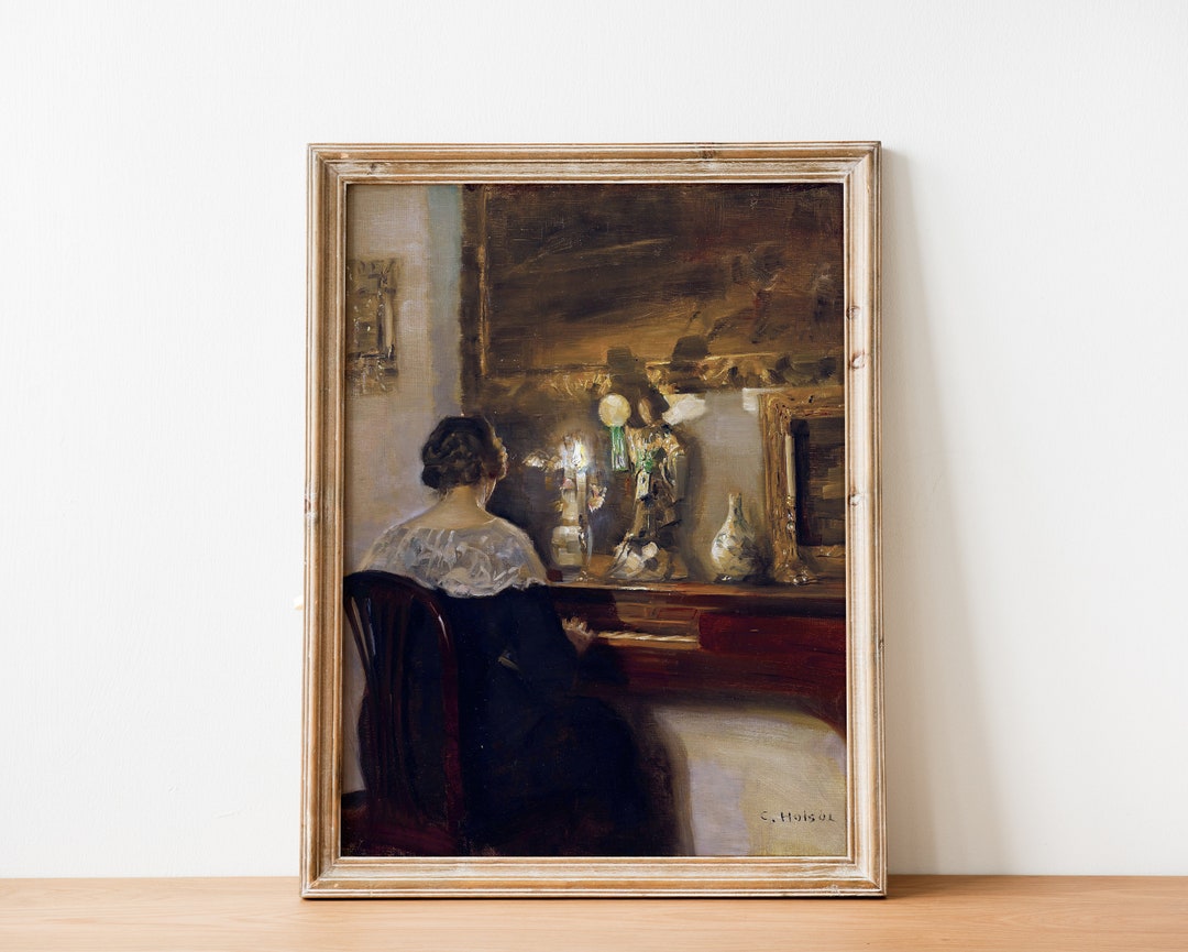 Vintage Victorian Woman With Piano Portrait | Antique Woman Painting ...