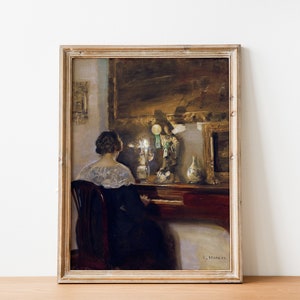Vintage Victorian Woman with Piano Portrait | Antique Woman Painting | DIGITAL PRINT Wall Art