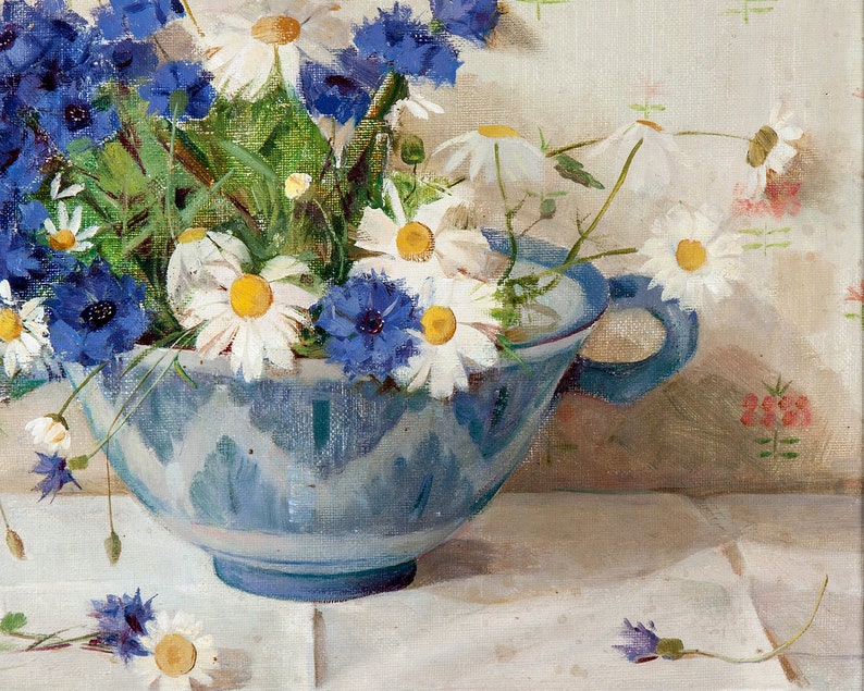 Vintage French Country Cottage Daisies Flower Painting French Antique Oil Painting Victorian Painting Still Life DIGITAL PRINT image 6