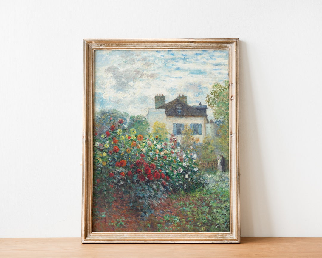 Vintage French Country Cottage Landscape Rose Flower Garden Painting ...