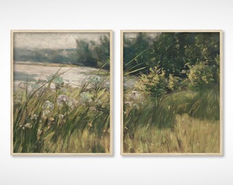 Vintage French Country Cottage Landscape Flower Wildflower Garden Painting | French Antique Muted Farmhouse Painting | DIGITAL PRINT