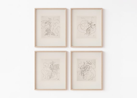 French Antique Black and White Flower Sketches II | Vintage Botanical Print | French Art Drawing | Flower Neutral Nursery Art Digital Print