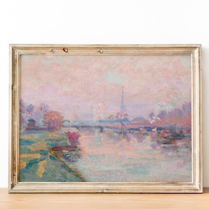 French Paris Antique Cityscape Painting | Vintage French Inspired Wall Art in Pastel Pink |  DIGITAL PRINT Wall Art