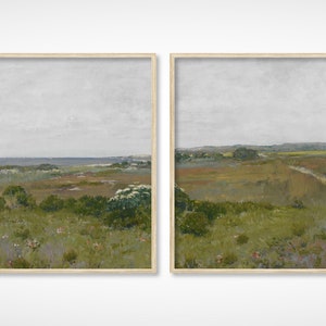 Vintage French Country Cottage Coastal Meadow Landscape Vertical Painting Set of 2 | French Antique Garden Oil | Farmhouse | DIGITAL PRINT