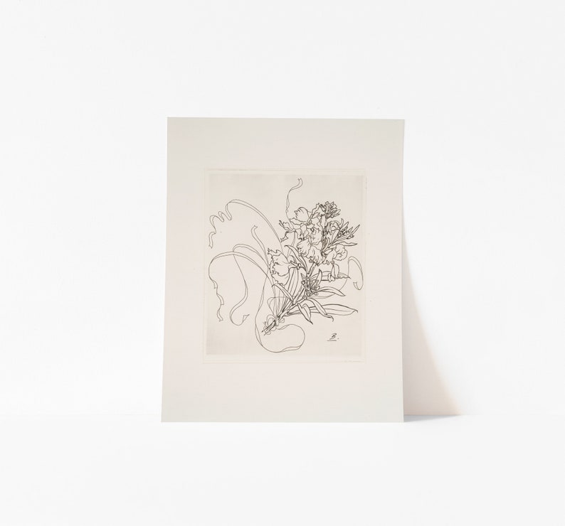 French Antique Black and White Flower Sketch Print Set of 4 | Vintage French Art Botanical Drawings | Digital Print image 3