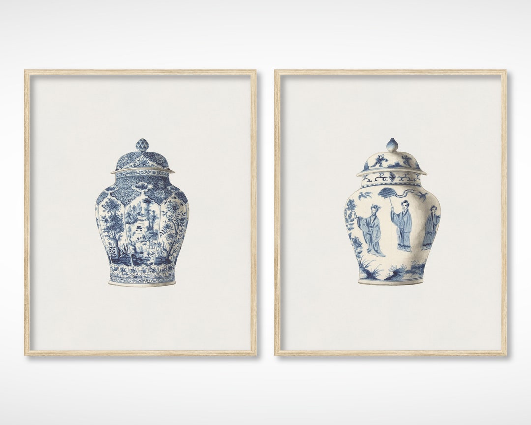 Blue French Antique Chinoiserie Vase Art Prints / Vintage