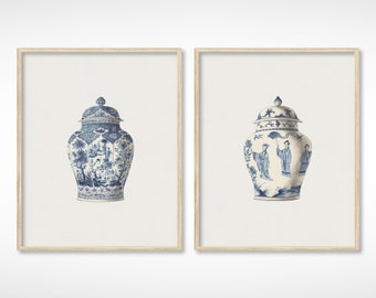 Blue French Antique Chinoiserie Vase Art Prints / Vintage Art / Ginger Jar Print / Wall Art / Asian Art / Digital Print