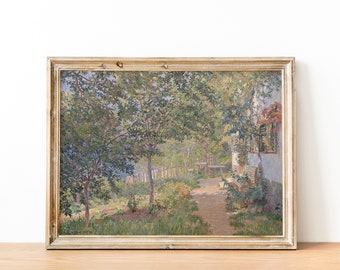 Summer in the English Cottage Garden Painting | Vintage Art | French Antique Landscape Flower Painting | Cottage Decor Printable Wall Art