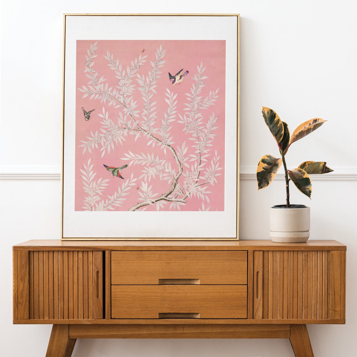 Pink Chinoiserie Art Print / Vintage Painting / Chinese Art / Etsy
