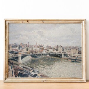 French Paris Antique Cityscape Bridge Waterfront Painting | Vintage French Impressionism Painting Wall Art | DIGITAL PRINT Wall Art